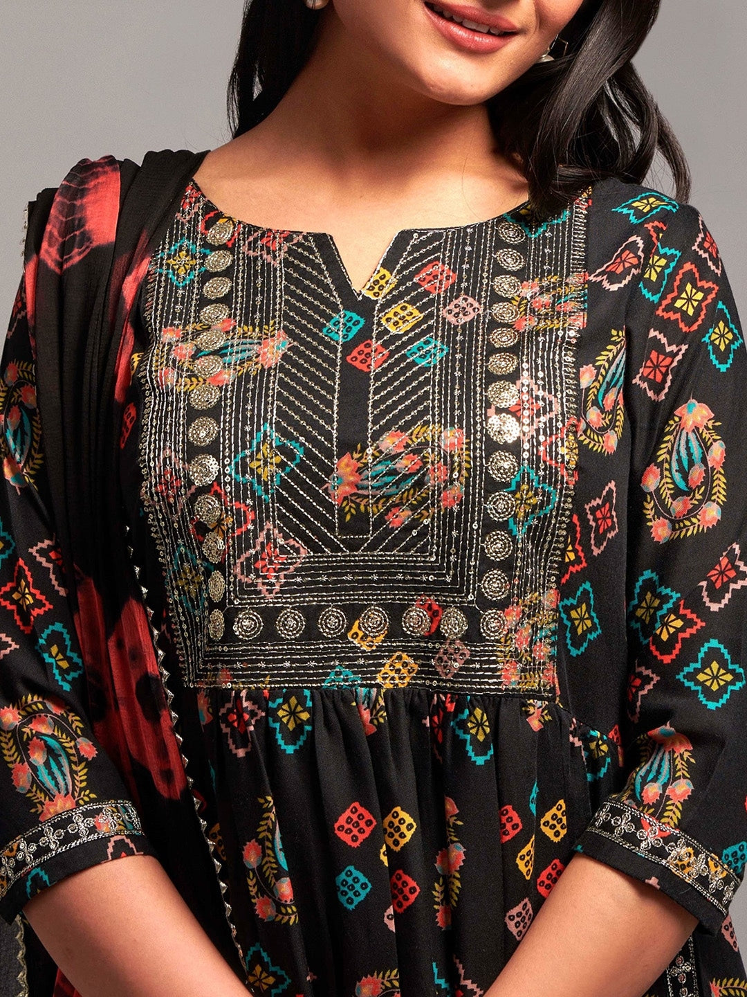 Ethnic Motifs Embroidered Regular Sequinned Kurta With Trousers & Dupatta