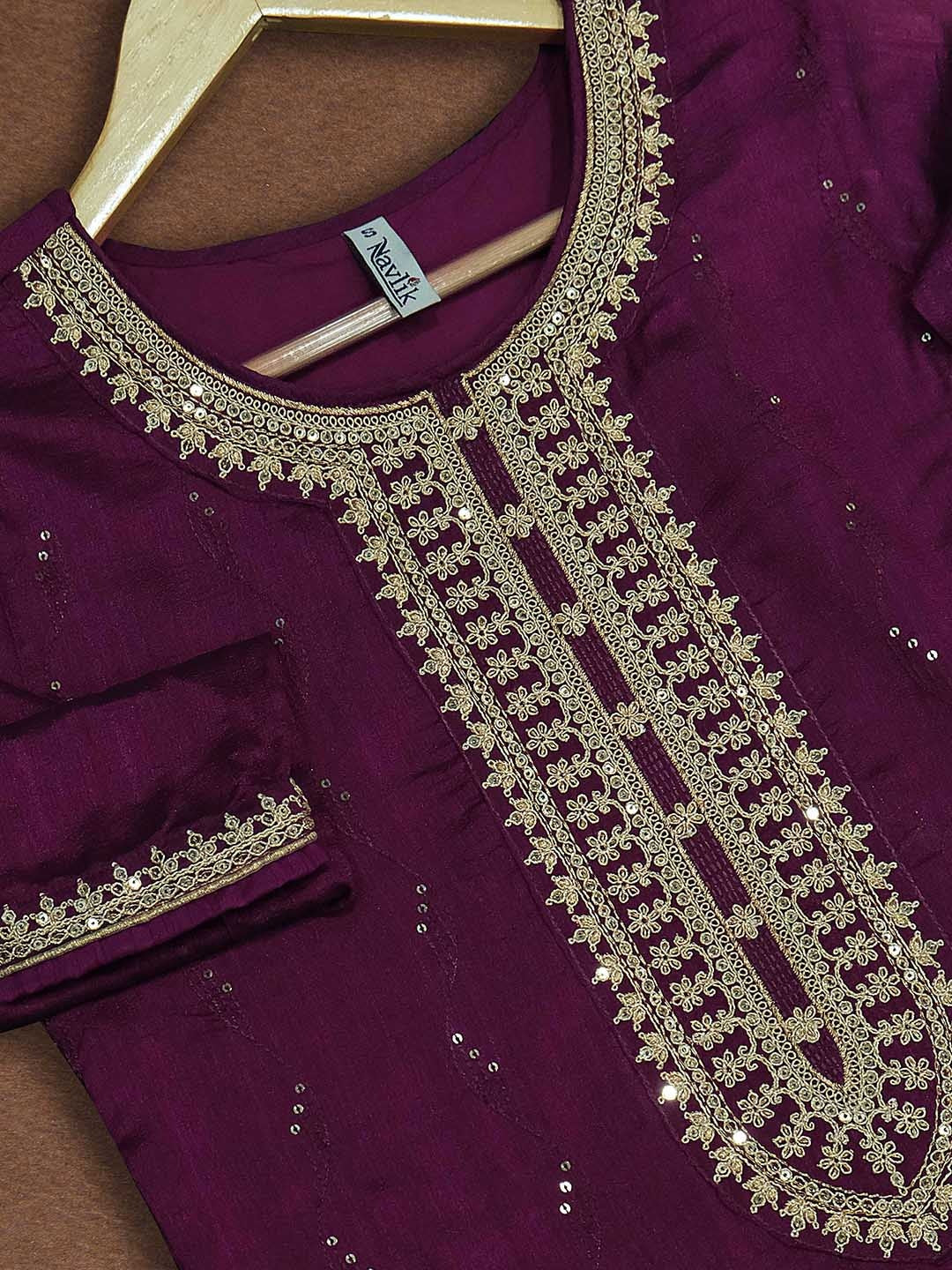 Embroidered Kurta with Palazzos & With Dupatta