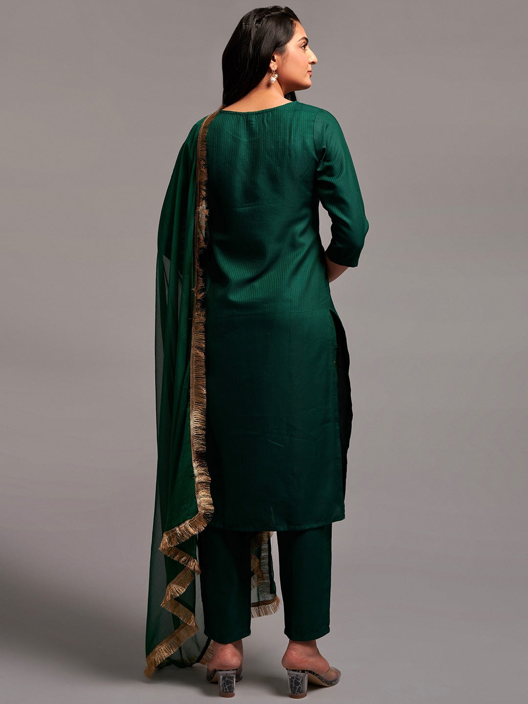 Floral Embroidered Kurta with Trousers & Dupatta