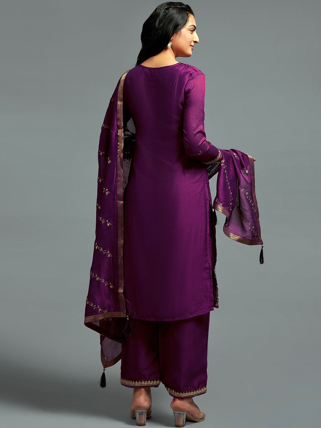 Embroidered Kurta with Palazzos & With Dupatta