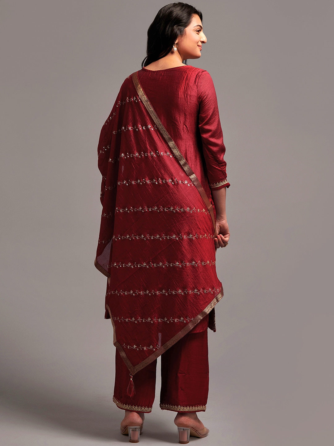 Embroidered Kurta with Palazzos & With Dupatta