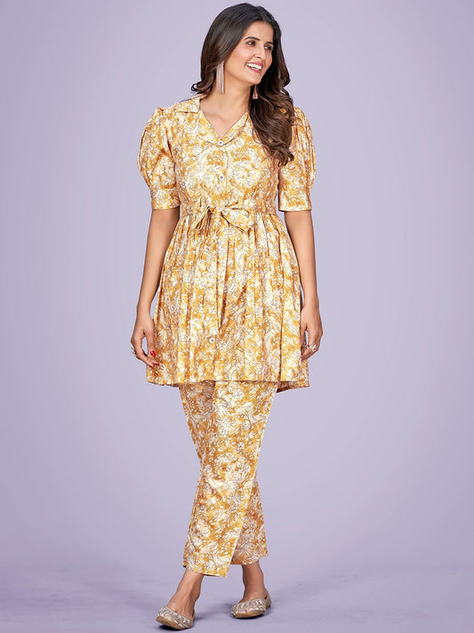 Floral Printed A-Line Kurti With Trousers