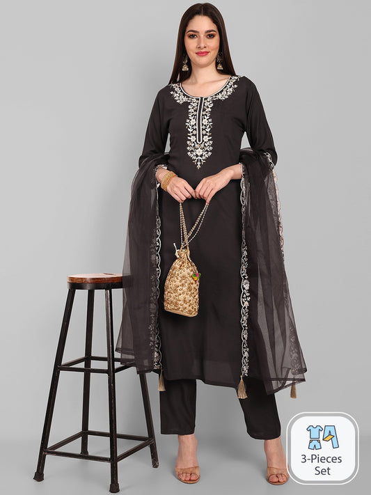 Ethnic Motifs Embroidered Kurta With Trousers & Dupatta