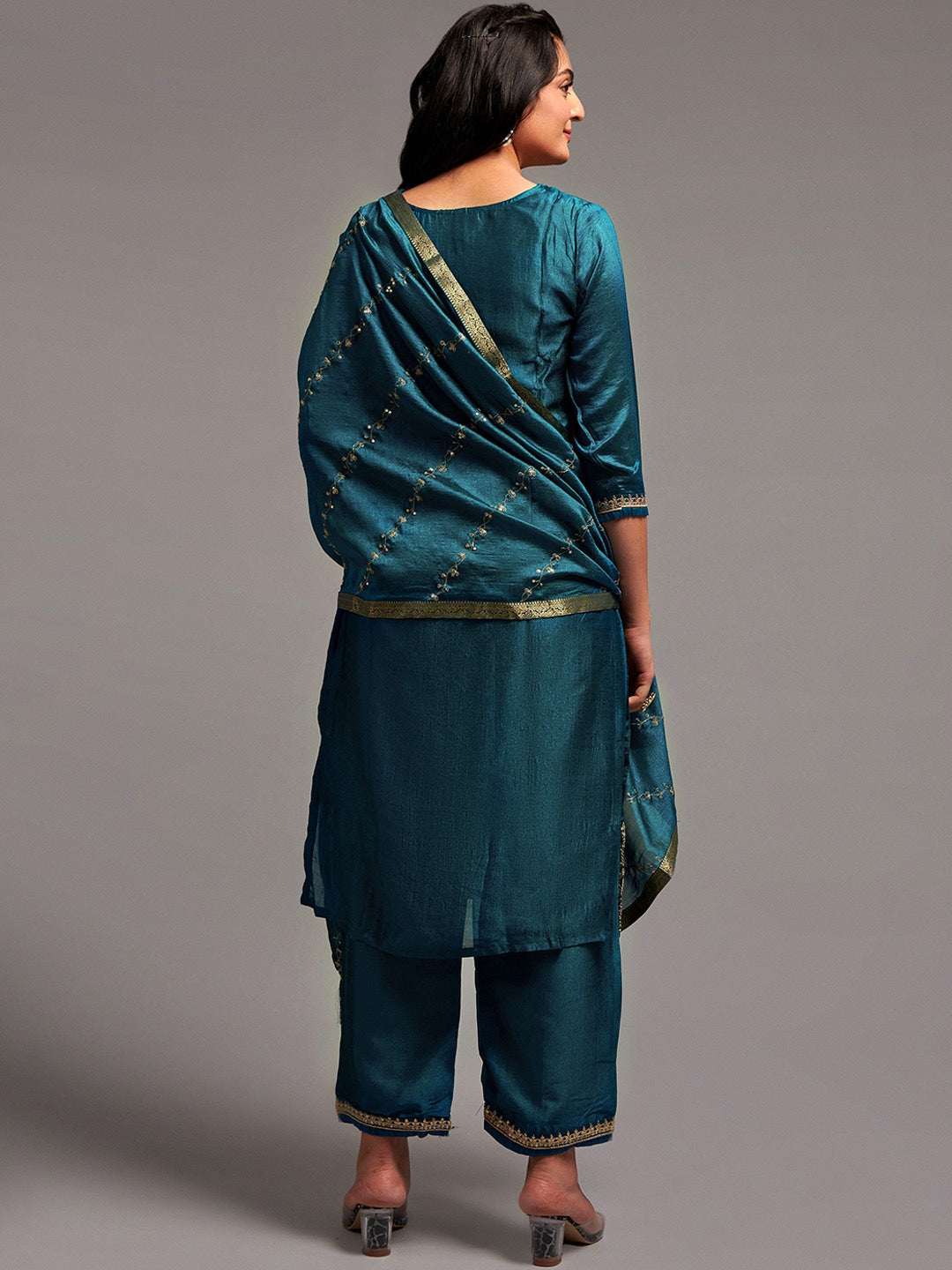 Embroidered Kurta with Palazzos & With Dupatta